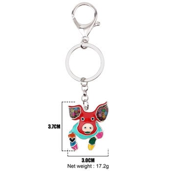 Bonsny Metal Alloy Lovely Piggy Keychain Μπρελόκ Μπρελόκ με σμάλτο Ζωικά κοσμήματα για γυναίκες Τσάντα αυτοκινήτου Γούρια για γυναίκες