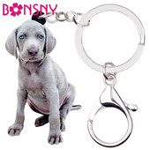 Bonsny Acrilic Sitting Weimaraner Dog Breloc Breloc Inel Bijuterii Animale pentru Femei Fete Iubitorii de animale de companie Geanta Brelocuri pentru masina En-gros