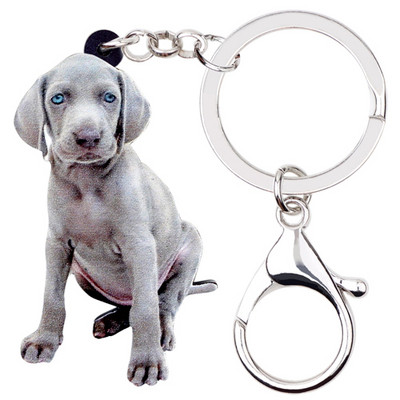 Bonsny Acrilic Sitting Weimaraner Dog Breloc Breloc Inel Bijuterii Animale pentru Femei Fete Iubitorii de animale de companie Geanta Brelocuri pentru masina En-gros