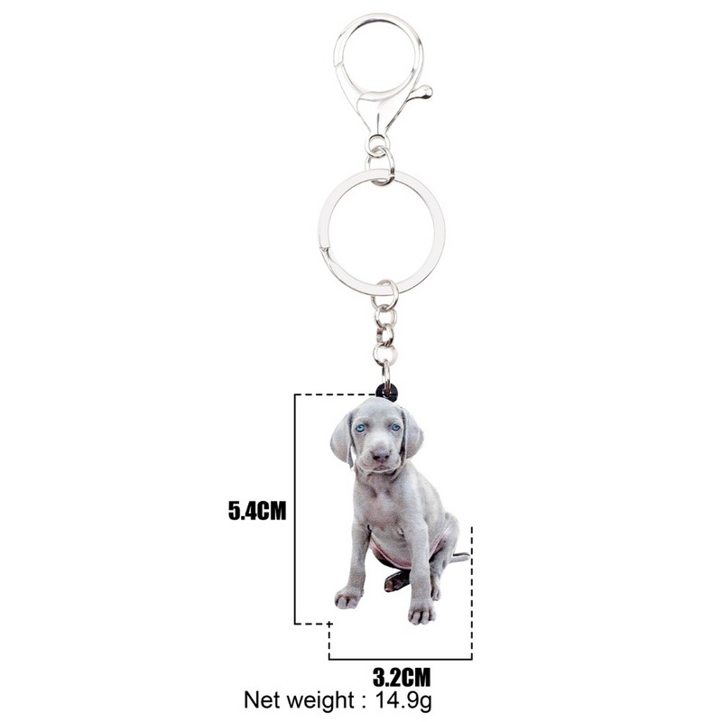 Bonsny Acrilic Sitting Weimaraner Dog Breloc Breloc Inel Bijuterii Animale pentru Femei Fete Iubitorii de animale de companie Geanta Brelocuri pentru masina En-gros