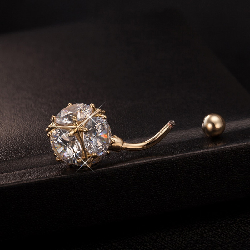 16G Shining Clear CZ Ball Piercing pentru buric Nombril Inele pentru buric Bikini în stil retro Colorat Clear Cubic Piercing pentru buric