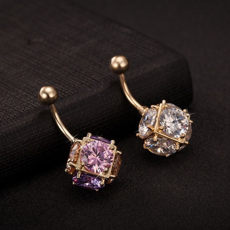 16G Shining Clear CZ Ball Piercing pentru buric Nombril Inele pentru buric Bikini în stil retro Colorat Clear Cubic Piercing pentru buric