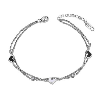 Lokaer Goth Dublu Strat Negru Alb Inimă Charm gleznă pentru femei 18K placat cu aur din oțel inoxidabil CZ Crystal Bijuterii pentru picioare A21019