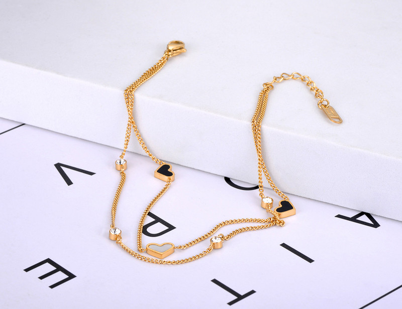 Lokaer Goth Dublu Strat Negru Alb Inimă Charm gleznă pentru femei 18K placat cu aur din oțel inoxidabil CZ Crystal Bijuterii pentru picioare A21019