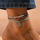 ZOSHI 3 buc/set glezne cu lanț de picioare boeme pentru femei, fete, vară, mărgele de semințe țesute manual, frânghie, brățară pentru picioare, bijuterii de plajă