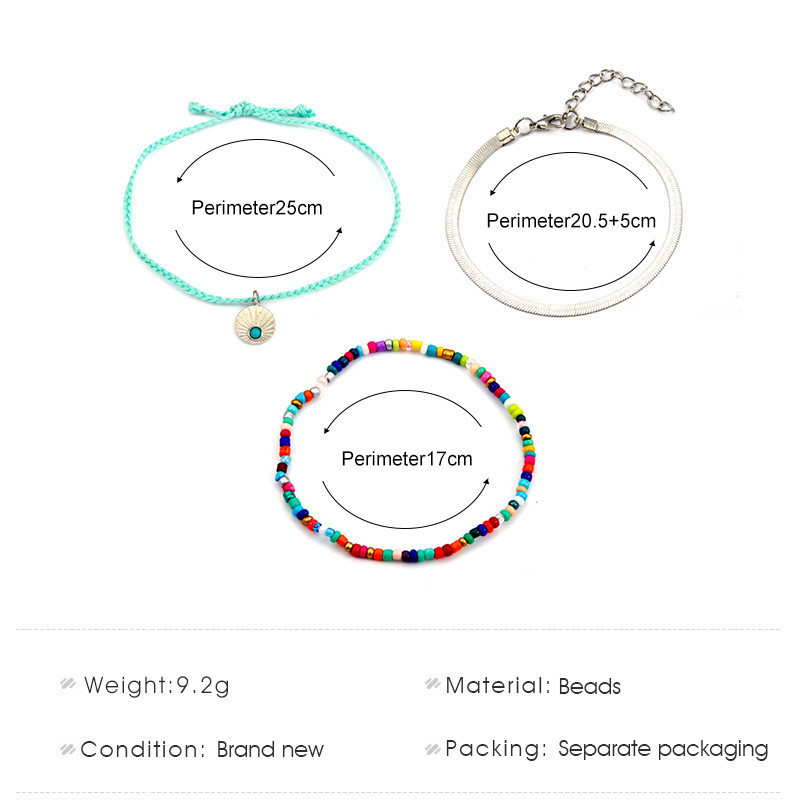 ZOSHI 3 buc/set glezne cu lanț de picioare boeme pentru femei, fete, vară, mărgele de semințe țesute manual, frânghie, brățară pentru picioare, bijuterii de plajă