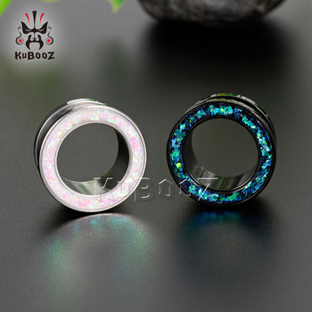 KUBOOZ Модерен и популярен пръстен от неръждаема стомана Annulus Opal Тунели за пиърсинг за уши Мерни прибори Носилки Бижута за тяло Разширители за обеци