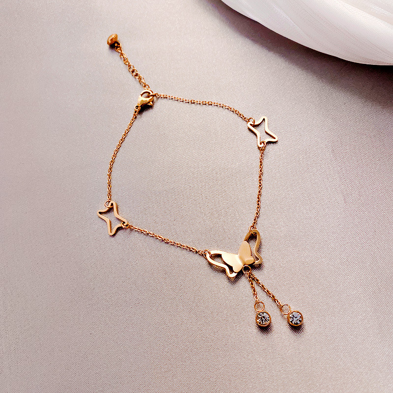 Pandantiv fluture delicat femei glezne bijuterii oțel inoxidabil modă zirconiu cubic gleznă pentru femei