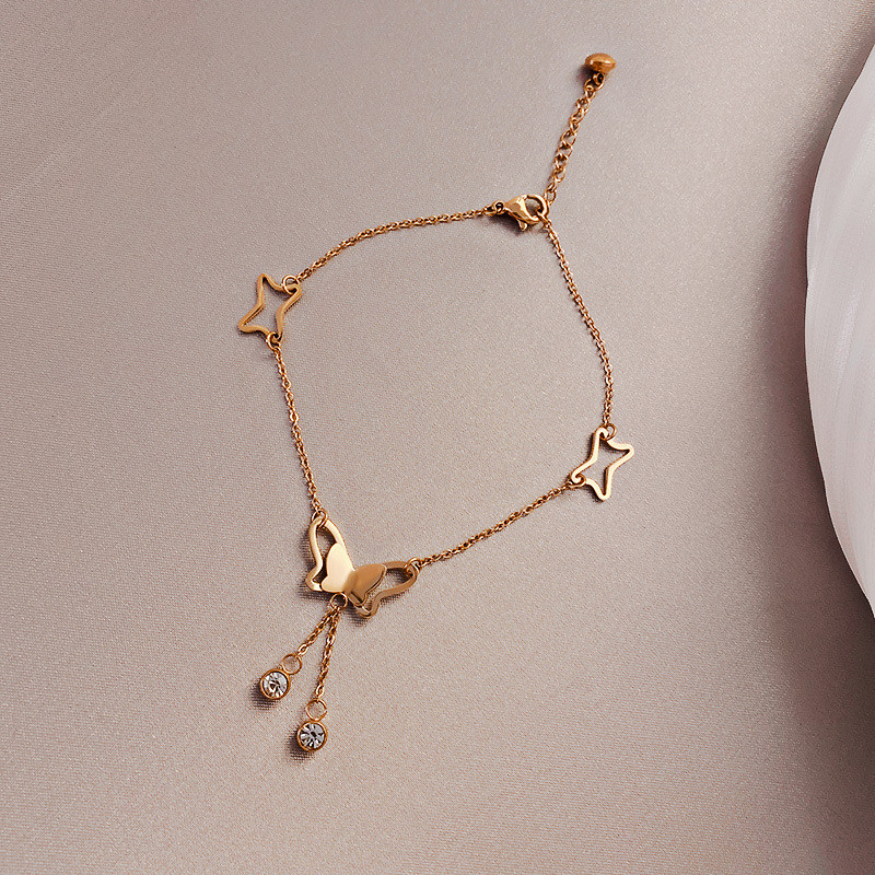 Pandantiv fluture delicat femei glezne bijuterii oțel inoxidabil modă zirconiu cubic gleznă pentru femei