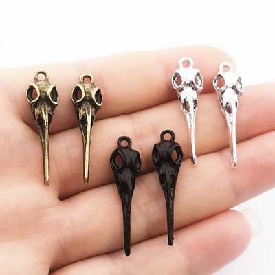 10db Raven Skull Bird Head bűbáj 35x9mm tibeti ezüstözött medálok Antik ékszerek készítés barkácsolás kézzel készített kézműves