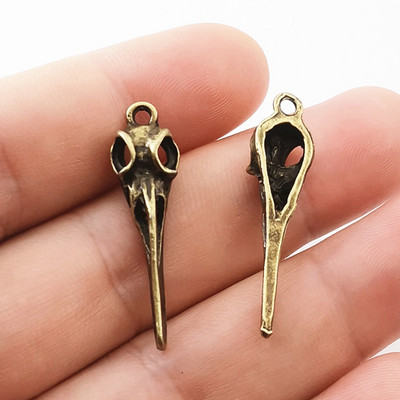 10 buc. Breloc cu cap de pasăre, craniu de corb, 35x9mm, pandantive placate cu argint tibetan, fabricarea de bijuterii antice, artizanat manual