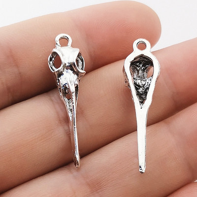 10 buc. Breloc cu cap de pasăre, craniu de corb, 35x9mm, pandantive placate cu argint tibetan, fabricarea de bijuterii antice, artizanat manual
