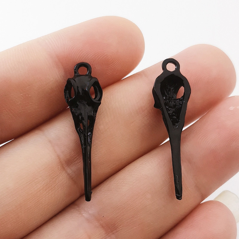 10 buc. Breloc cu cap de pasăre, craniu de corb, 35x9mm, pandantive placate cu argint tibetan, fabricarea de bijuterii antice, artizanat manual