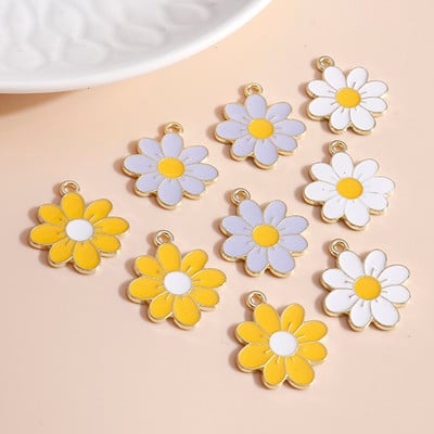 10 bucăți 19*21 farmec cu flori de margarete emailate pentru coliere pandantive cercei DIY colorate mini farmece bijuterii lucrate manual Găsirea de bijuterii