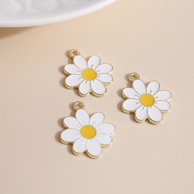 10 bucăți 19*21 farmec cu flori de margarete emailate pentru coliere pandantive cercei DIY colorate mini farmece bijuterii lucrate manual Găsirea de bijuterii