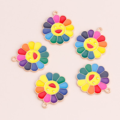 10 bucăți 19*21 farmec cu flori de margarete emailate pentru coliere pandantive cercei DIY colorate mini farmece bijuterii lucrate manual Găsirea de bijuterii