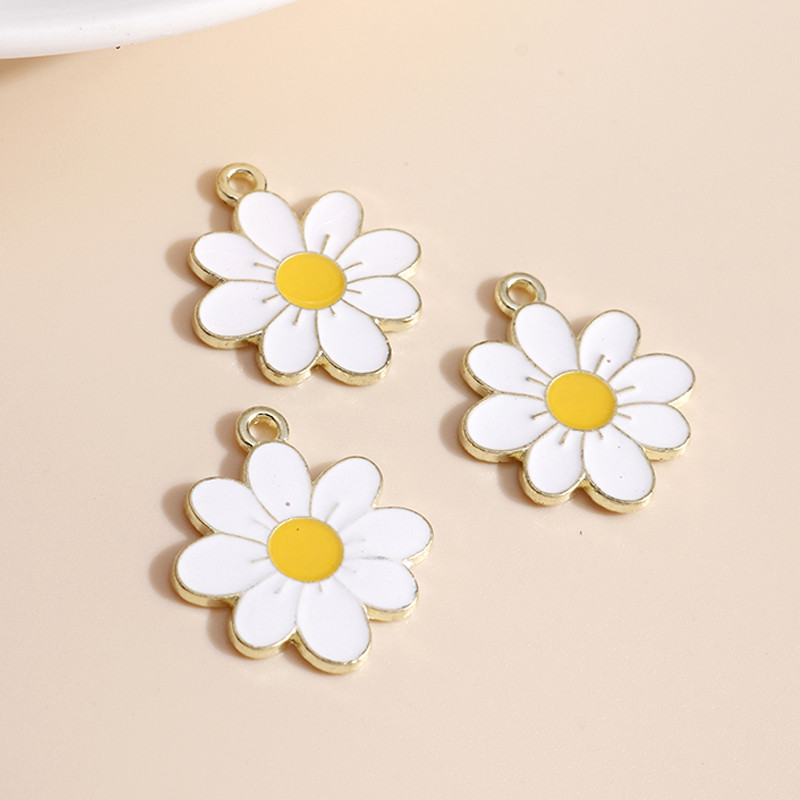 10 bucăți 19*21 farmec cu flori de margarete emailate pentru coliere pandantive cercei DIY colorate mini farmece bijuterii lucrate manual Găsirea de bijuterii