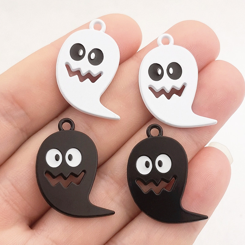 6 bucăți 29*24 mm Brelocuri de Halloween din aliaj de zinc emailat Brelocuri fantome pandantiv Brelocuri de designer potrivite pentru realizarea de bijuterii DIY descoperiri de bijuterii