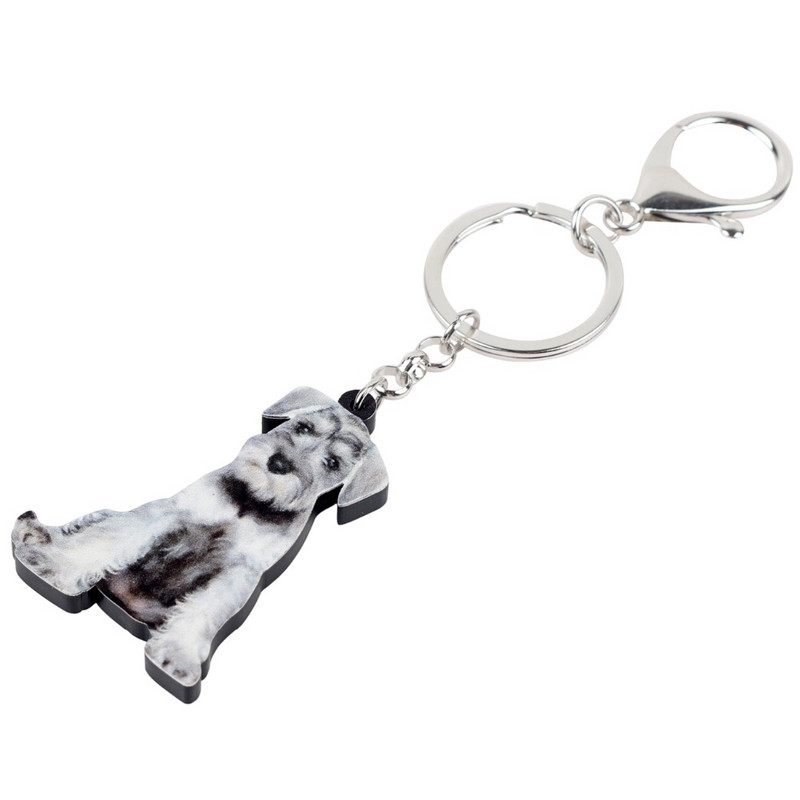 Bonsny Acrilic Dulce Schnauzer Câine Breloc Breloc Inel Anime Bijuterii Animale Pentru Femei Fete Doamne Geantă Poșeta de mașină Brelocuri în vrac