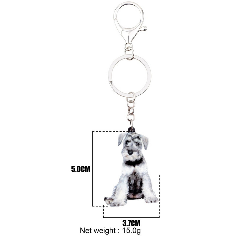Bonsny Acrilic Dulce Schnauzer Câine Breloc Breloc Inel Anime Bijuterii Animale Pentru Femei Fete Doamne Geantă Poșeta de mașină Brelocuri în vrac