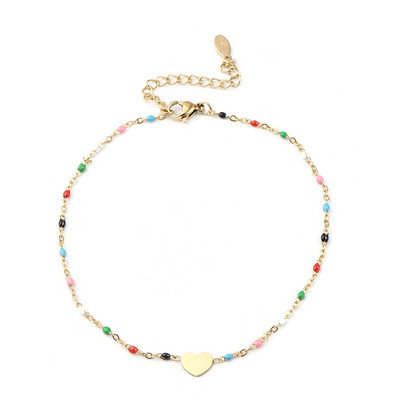Oțel inoxidabil gleznă inimă cruce infinit email multicolor pe picior gleznă brățări femei picior bijuterii lanț 23 cm, 1 bucată