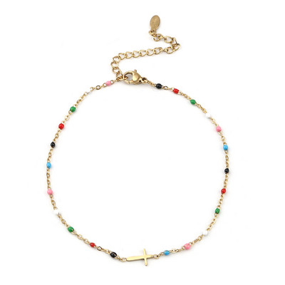 Oțel inoxidabil gleznă inimă cruce infinit email multicolor pe picior gleznă brățări femei picior bijuterii lanț 23 cm, 1 bucată