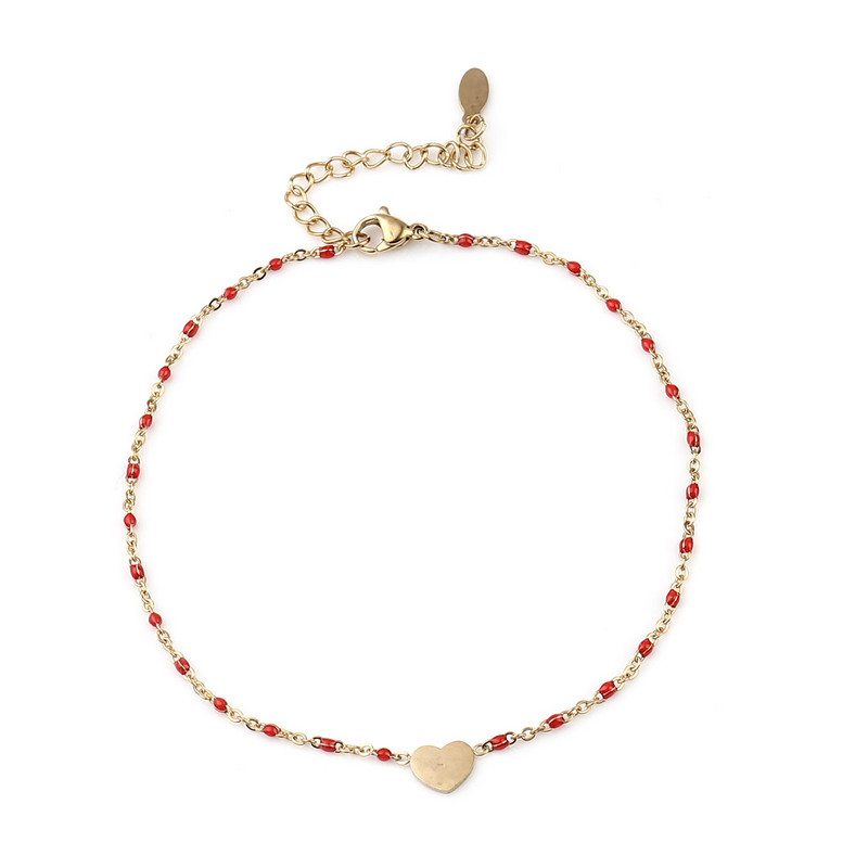 Oțel inoxidabil gleznă inimă cruce infinit email multicolor pe picior gleznă brățări femei picior bijuterii lanț 23 cm, 1 bucată