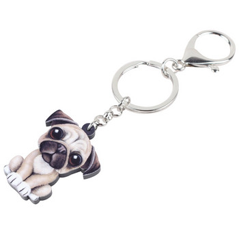 Bonsny Acrylic Cartoon Lovely French Bulldog Pug Dog Μπρελόκ Μπρελόκ Κοσμήματα για γυναίκες Κορίτσι Γυναικεία τσάντα Γούρια για παιδιά