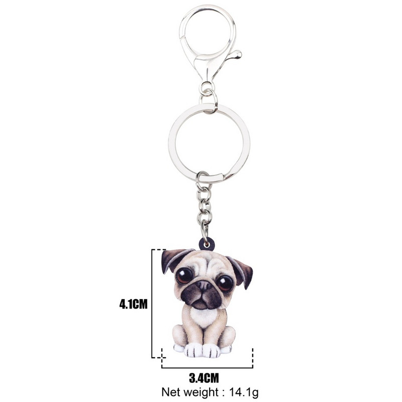 Bonsny Acrilic Desene Animat Încântător Bulldog Francez Pug Câine Breloc Breloc Bijuterii Pentru Femei Fete Doamne Brelocuri Poșete Cadou pentru copii