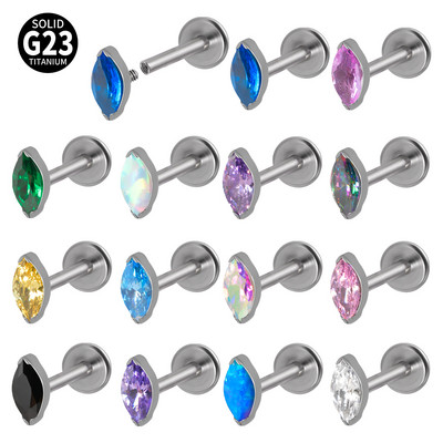 1PC ASTM F136 Titanium A Marquis Zircon Labret Lip Ring Прост опал Ушен хрущял Tragus Helix Daith Пиърсинг Бижута за тяло
