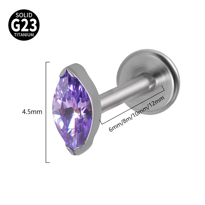 1PC ASTM F136 Titanium A Marquis Zircon Labret Buza Inel Simplu Opal Ureche Cartilaj Tragus Helix Daith Piercing Bijuterii pentru corp