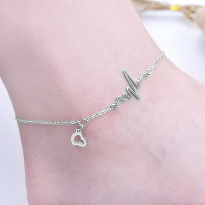 USTAR gleznă cu lanț din oțel inoxidabil cu bătăi de inimă pentru femei, bijuterii pentru picioare, brățară, gleznă, sandale de vară, fără decolorare