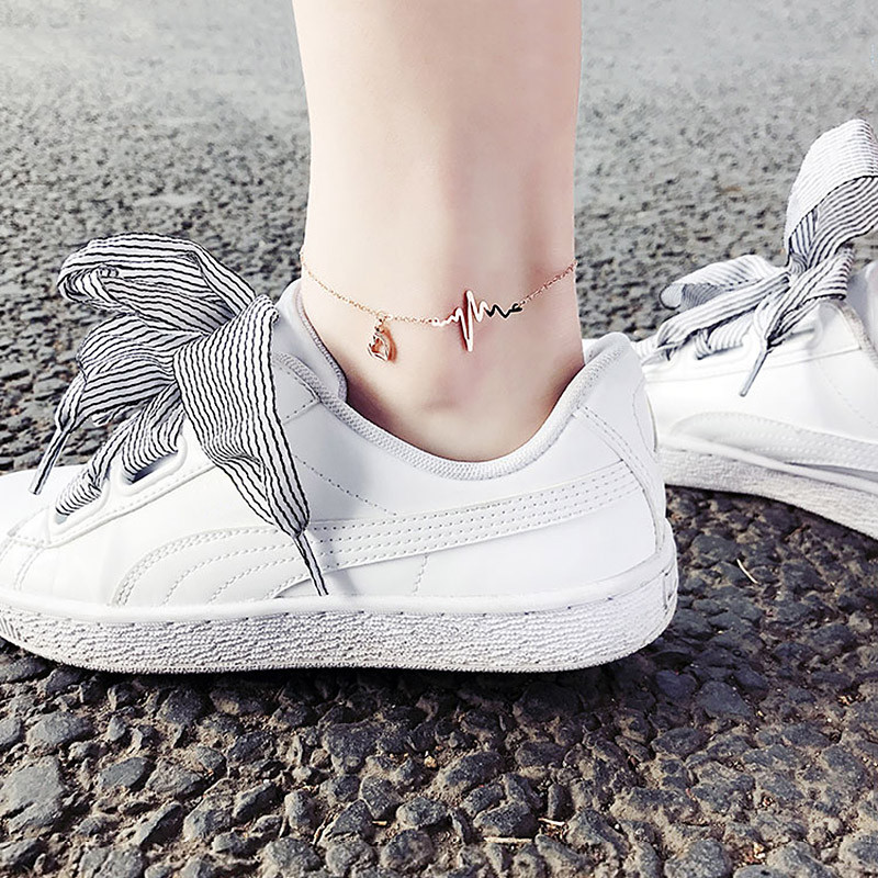 USTAR gleznă cu lanț din oțel inoxidabil cu bătăi de inimă pentru femei, bijuterii pentru picioare, brățară, gleznă, sandale de vară, fără decolorare