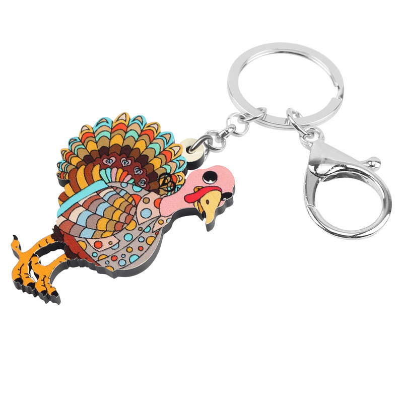 Bonsny Acrilic Ziua Recunostintei Floral Curcan Pui Breloc Inel La modă Poșetă Geantă Breloc Mașină Bijuterii pentru Femei Fete Breloc