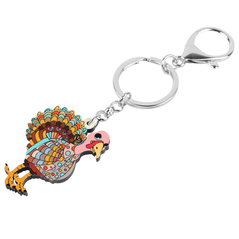 Bonsny Acrilic Ziua Recunostintei Floral Curcan Pui Breloc Inel La modă Poșetă Geantă Breloc Mașină Bijuterii pentru Femei Fete Breloc