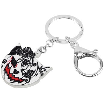 Bonsny Halloween Acrylic White Horrror Bleeding Cat Head Keychains Μοντέρνα τσάντα Δαχτυλίδι με μπρελόκ Κοσμήματα για γυναίκες Γούρια δώρων για κορίτσια