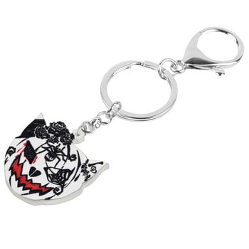 Bonsny Halloween Acrylic White Horrror Bleeding Cat Head Keychains Μοντέρνα τσάντα Δαχτυλίδι με μπρελόκ Κοσμήματα για γυναίκες Γούρια δώρων για κορίτσια