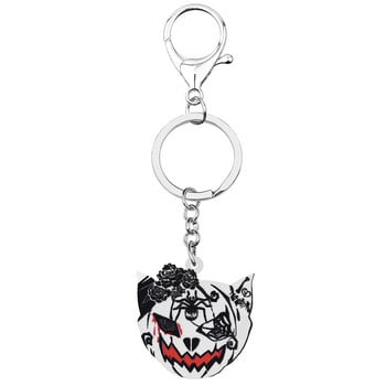 Bonsny Halloween Acrylic White Horrror Bleeding Cat Head Keychains Μοντέρνα τσάντα Δαχτυλίδι με μπρελόκ Κοσμήματα για γυναίκες Γούρια δώρων για κορίτσια