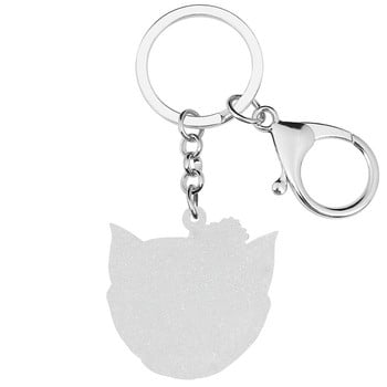 Bonsny Halloween Acrylic White Horrror Bleeding Cat Head Keychains Μοντέρνα τσάντα Δαχτυλίδι με μπρελόκ Κοσμήματα για γυναίκες Γούρια δώρων για κορίτσια