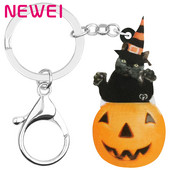 Newei acrilic pisică de Halloween dovleac felinar brelocuri imprimat breloc lung breloc bijuterii pentru femei bărbați noutate cadou de festival