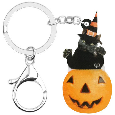 Newei acrilic pisică de Halloween dovleac felinar brelocuri imprimat breloc lung breloc bijuterii pentru femei bărbați noutate cadou de festival