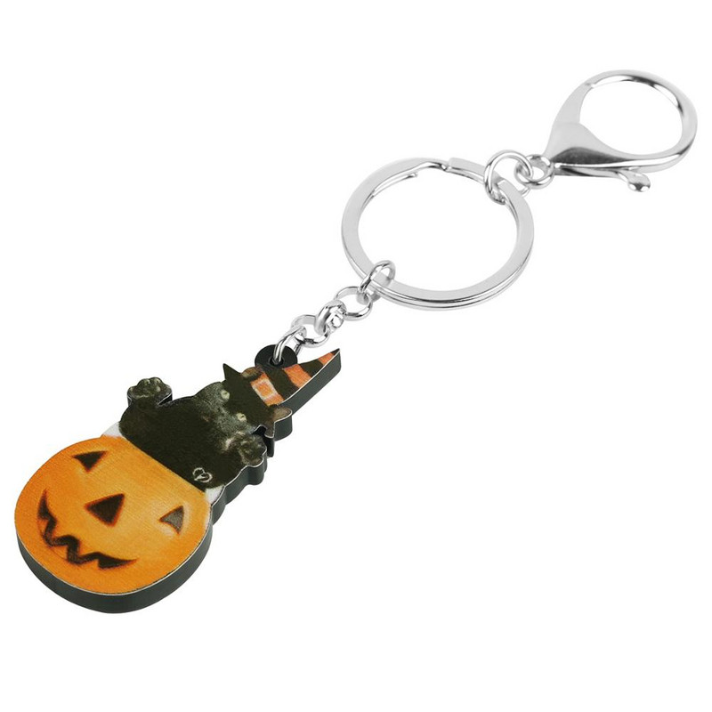 Newei acrilic pisică de Halloween dovleac felinar brelocuri imprimat breloc lung breloc bijuterii pentru femei bărbați noutate cadou de festival