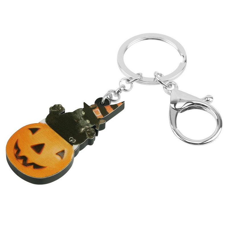 Newei acrilic pisică de Halloween dovleac felinar brelocuri imprimat breloc lung breloc bijuterii pentru femei bărbați noutate cadou de festival