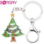 Breloc de chei pentru brad de Crăciun din aliaj emailat Bonsny Breloc de chei Breloc de petrecere cu strasuri Bijuterii la modă pentru femei, fete, copii, geantă de mașină, cadouri