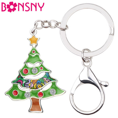 Bonsny emaljas sakausējuma Ziemassvētku eglītes atslēgu piekariņš atslēgu piekariņš Atslēgu piekariņš Rhinestone Party Modes rotaslietas Sievietēm Meitenēm Bērnu Autosoma Dāvanas