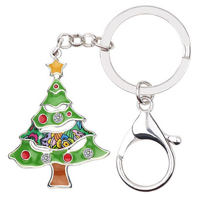 Breloc de chei pentru brad de Crăciun din aliaj emailat Bonsny Breloc de chei Breloc de petrecere cu strasuri Bijuterii la modă pentru femei, fete, copii, geantă de mașină, cadouri