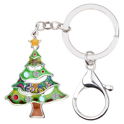 Breloc de chei pentru brad de Crăciun din aliaj emailat Bonsny Breloc de chei Breloc de petrecere cu strasuri Bijuterii la modă pentru femei, fete, copii, geantă de mașină, cadouri
