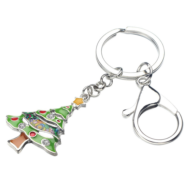 Breloc de chei pentru brad de Crăciun din aliaj emailat Bonsny Breloc de chei Breloc de petrecere cu strasuri Bijuterii la modă pentru femei, fete, copii, geantă de mașină, cadouri