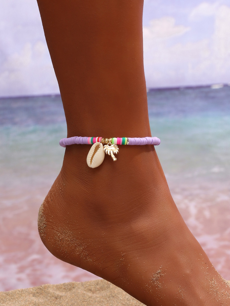 2022 Summer Beach, moale, argilă polimerică, cu mărgele, gleznă pentru femei, coajă albă, din cocos, pentru femei, bijuterii cu ridicata GT-03