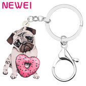 NEWEI Acrilic Ziua Îndrăgostiților Gogoși Pug Câine Breloc Inele Geantă Poșetă Auto Decoratiuni Breloc Pentru Femei Fată Adolescent Charm Cadou